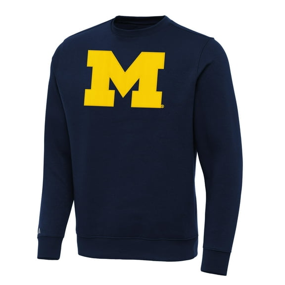 Men's Antigua Navy Michigan Wolverines Victory Crewneck Pullover Sweatshirt
