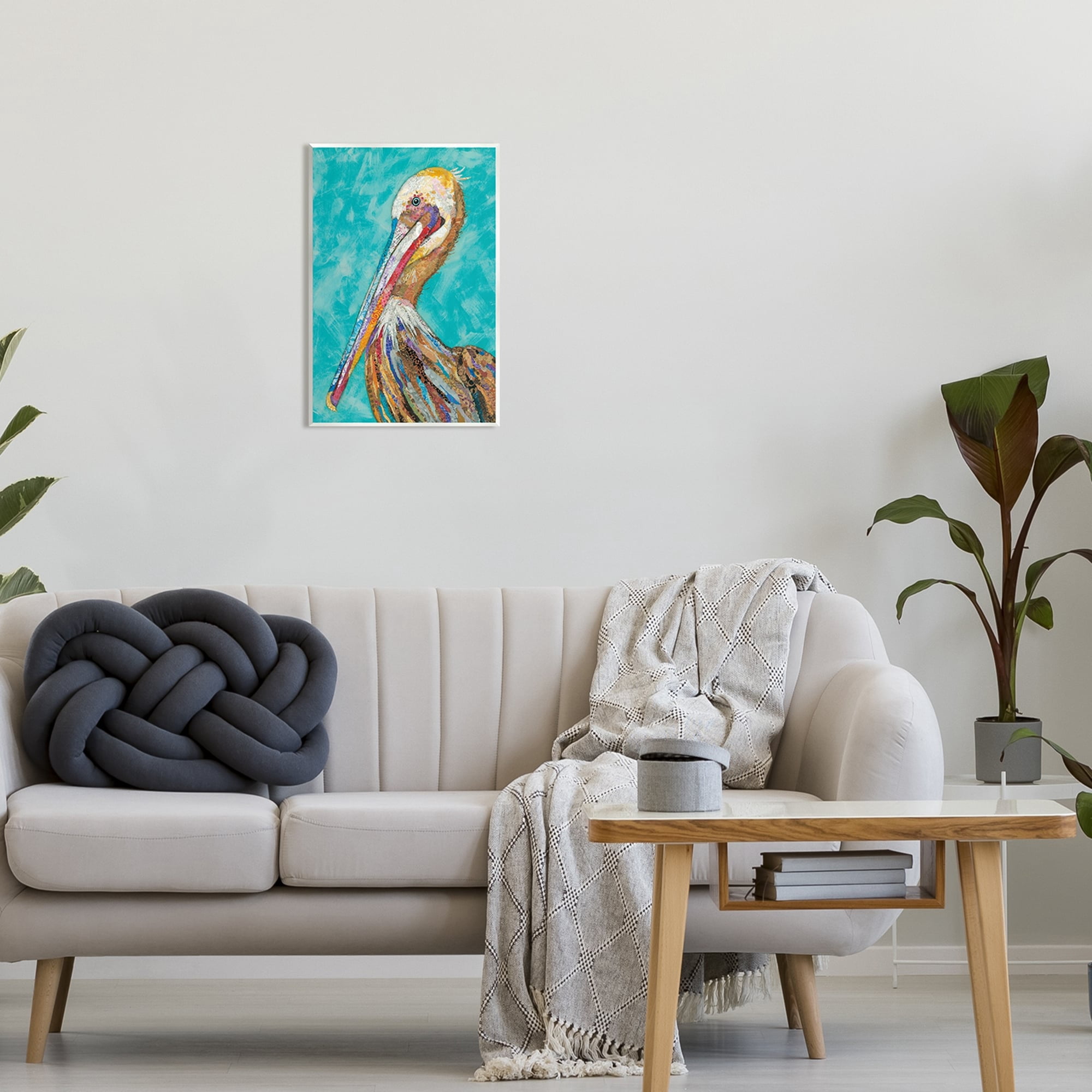 Stupell Industries Bold Pelican Bird Varied Collage Pattern Stripes Painting Unframed Art Print Wall Art, Design by Lisa Morales