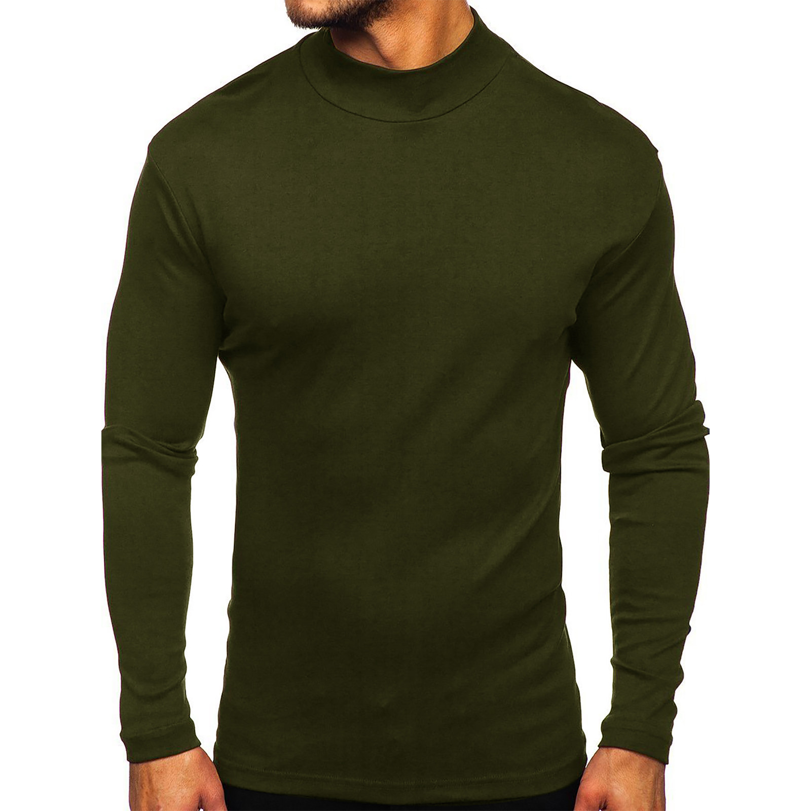 Mens Mock Neck T Shirts Long Sleeve Solid Stretch Slim Fit Bottoming ...
