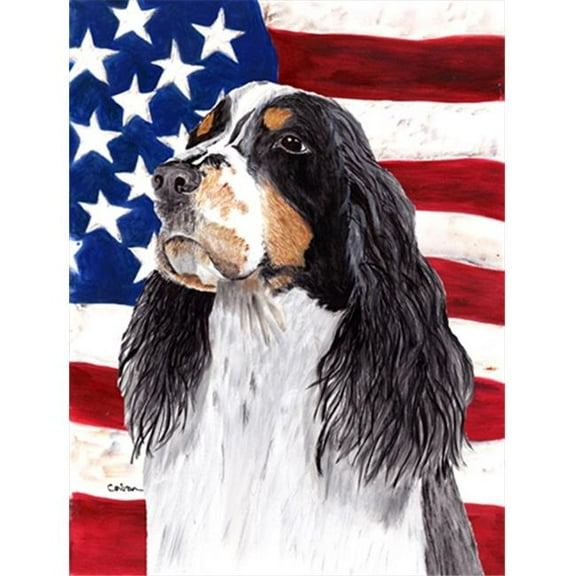 28 x 40 in. Usa American Flag With Springer Spaniel Flag Canvas House Size