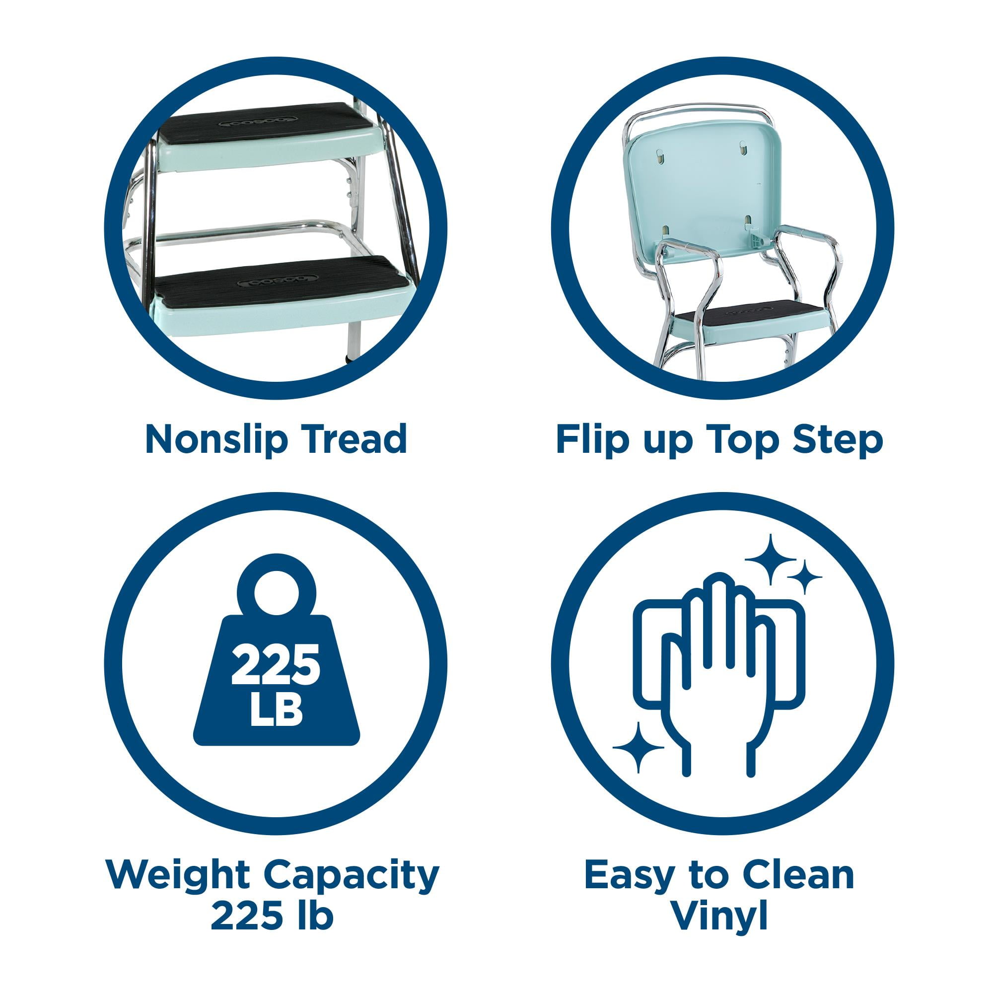 COSCO Stylaire Retro Chair + Step Stool with Flip-Up Seat (Teal, one pack)