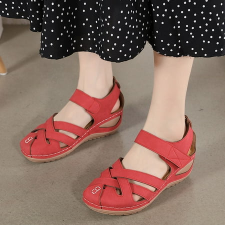 

Women Shoes Sandals Breathable Women Summer Beach Fashion Wedges Peep Shoes Toe Comfortable Women s Sandals Red 8.5
