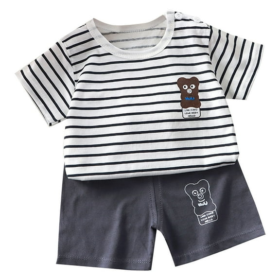 Kovlvoll Newborn Boy Girl Clothes 2 Piece Set Cute Printed Crewneck 2 Button Shoulder Short Sleeve Tops Shorts Outfit