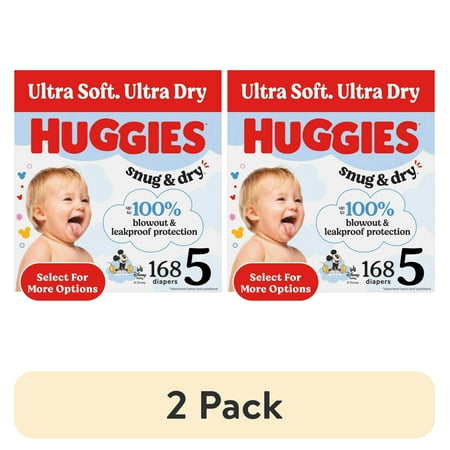 (2 pack) Huggies Snug & Dry Baby Diapers, Size 5 (27+ lbs), 168 Count (Select for More)