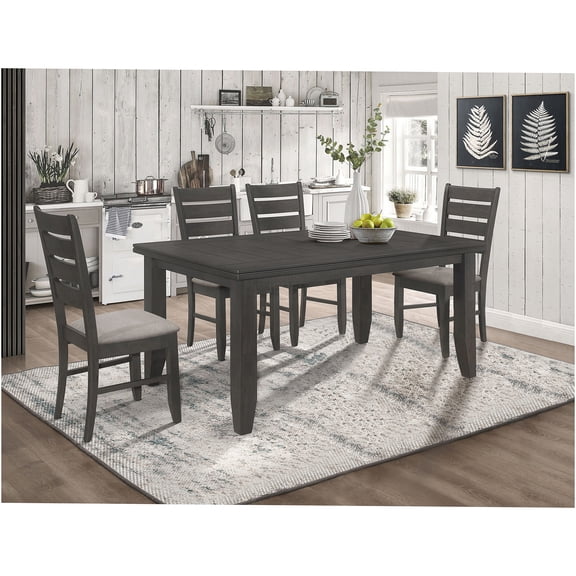 JERFIT 5-Piece Dark Grey Wood Dining Set with Upholstered Chairs, Rectangular Table for 6, Modern Kitchen & Dining Room Furniture