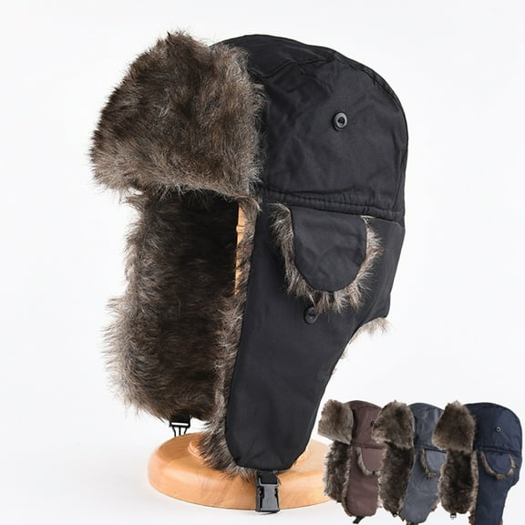 Unisex Winter Hat Thickened Velvet Lined Ear Fuzzy Windoroof Buckle Fasten Heat Retention Outdoor Skiing Skating Snowboarding Lei Feng Hat