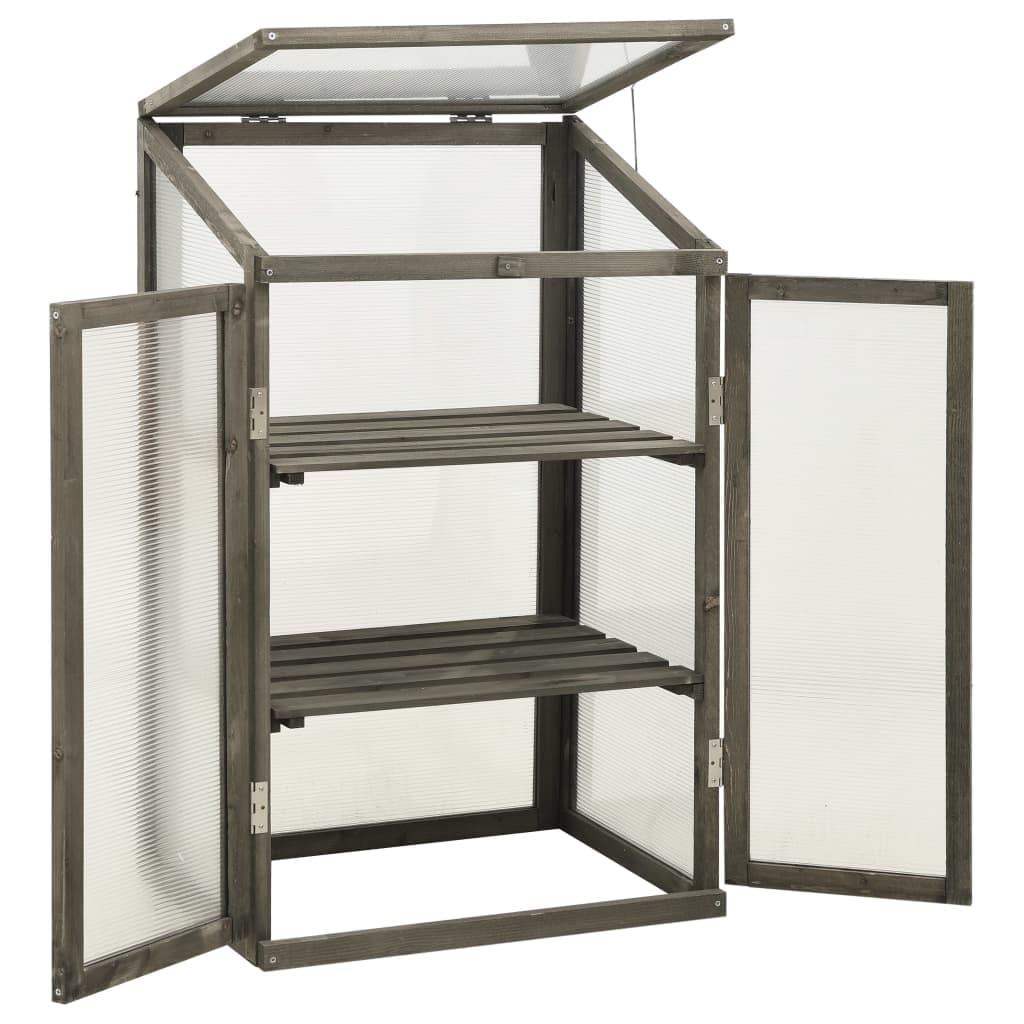 vidaXL Greenhouse Grey Solid Firwood, PC board 23.6x17.7x39.4 in