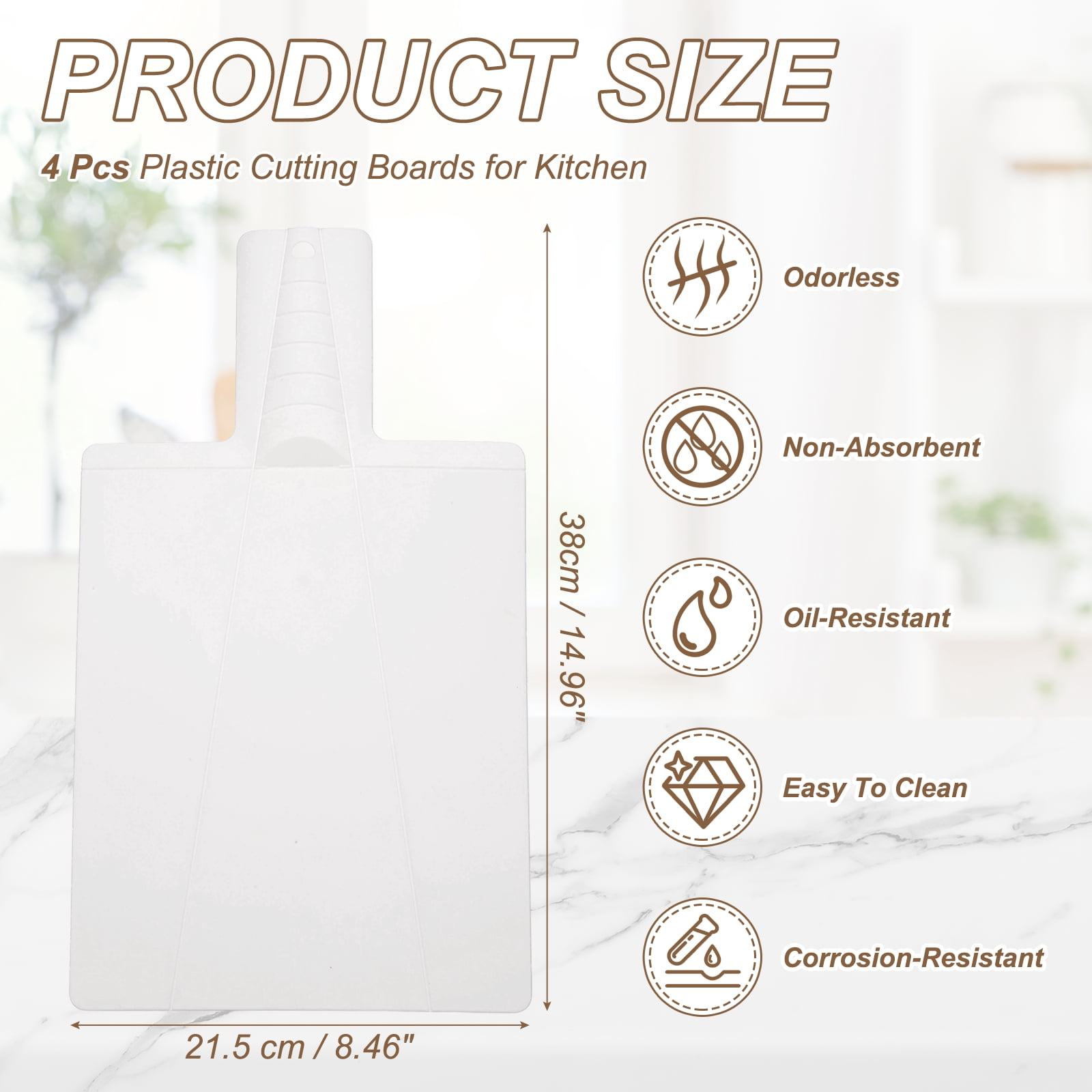 Uxcell 4 Pcs Foldable Cutting Board, 15" x 8.5" Plastic Folding Cutting Board Chopping Mat Non-Slip for Cooking Camping, White