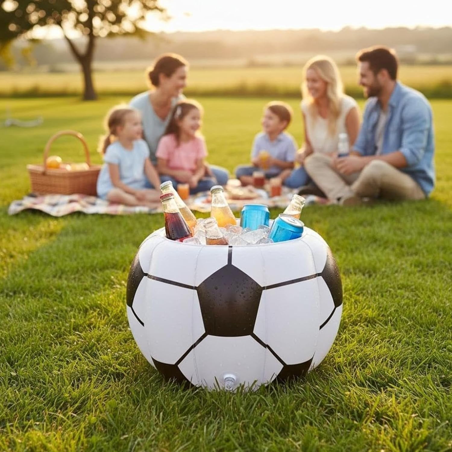 Inflatable Soccer Cooler Ice Bucket, Reusable Portable Drink Container for Football Tournament Beach Birthday Pool Party Decoration (40x52cm)