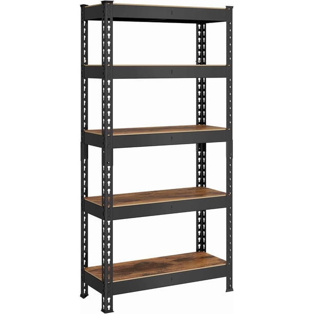 Estantería de Almacenamiento de 5 Niveles, Montaje sin Tornillos, Estantes Ajustables, 45 x 90 x 180 cm, Marrón Rústico y Negro MGLR450BZ02.