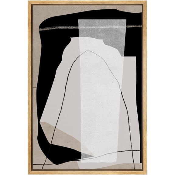 IDEA4WALL Framed Canvas Wall Art Minimal Pastel Geometric Black White Tan Paint Strokes Modern Art Nordic Colorful Abstract Print Relax/Calm for Living Room, Bedroom, Office - Natural 24"x36"