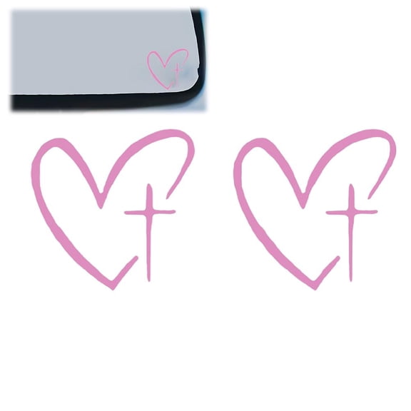 Car Rear View Mirror Decal Sticker, Cross and Heart Pattern Vinyl Decal for Vehicle, Waterproof Self Adhesive Decoration for Mirror,2Pcs