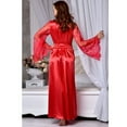 thumbnail image 3 of Women Sexy Silk Nightgown Dress, Lace Transparent Sleeve V Neck Tie Waist Satin Kimono Robe Dress, 3 of 4