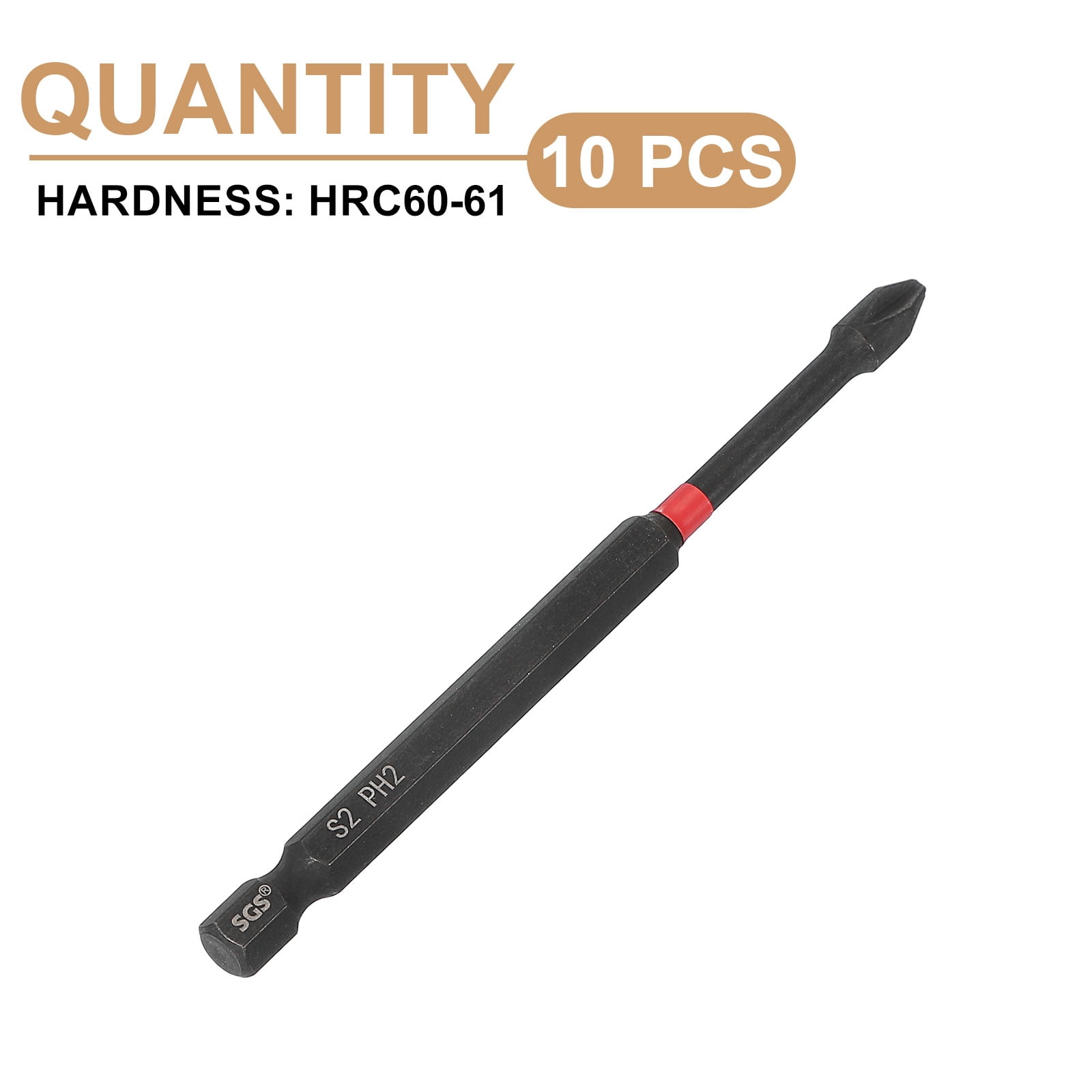 10pcs #2 Phillips Impact Screwdriver Bit PH2 1/4" Hex Shank 4" (100mm) Long Magnetic Cross Head Drill Bits S2 Steel Industrial Screw Driver for Impact Power Drivers, Black/Red