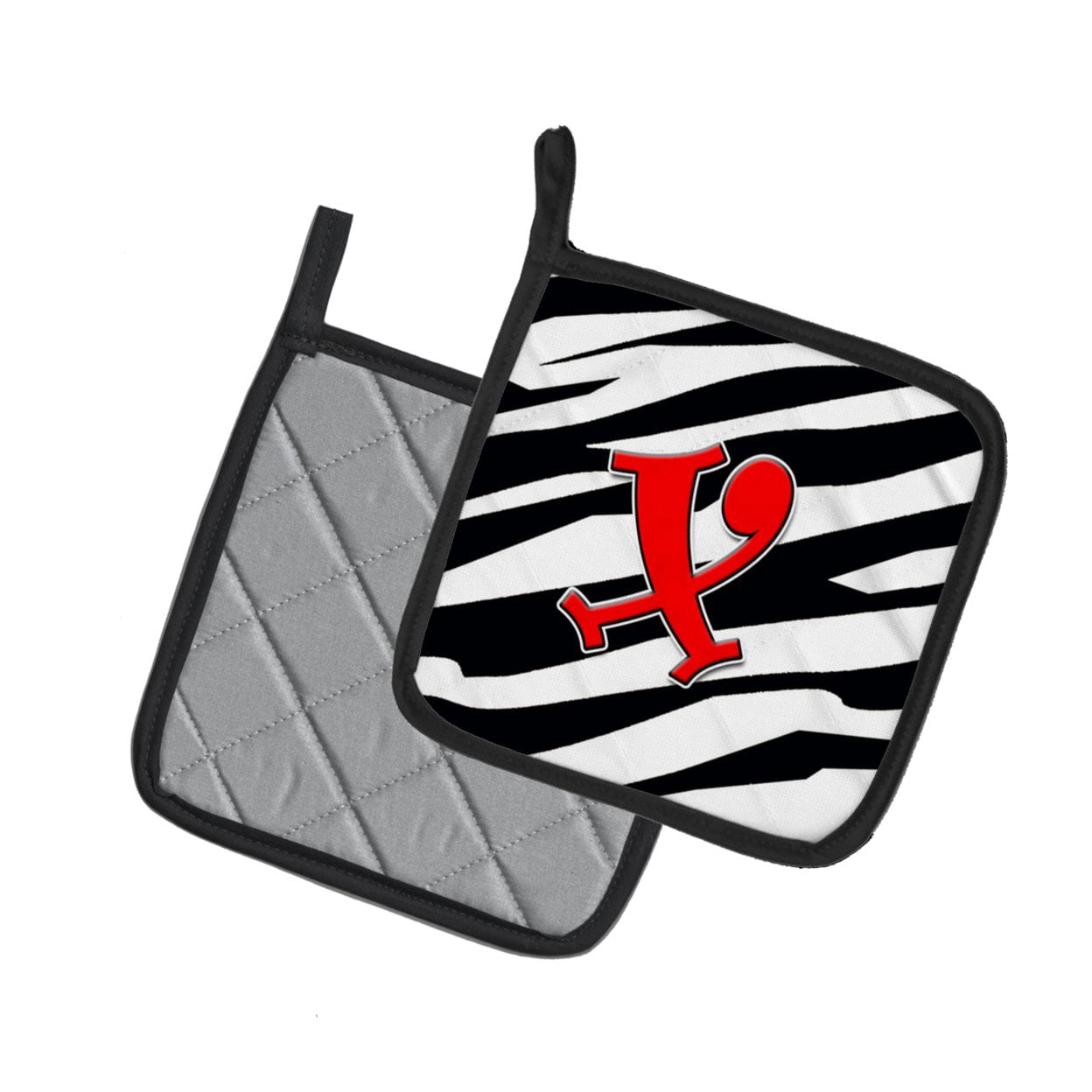 Caroline's Treasures CJ1024-XPTHD Letter X Initial Monogram - Zebra Red Pair of Pot Holders, 7.5HX7.5W, multicolor