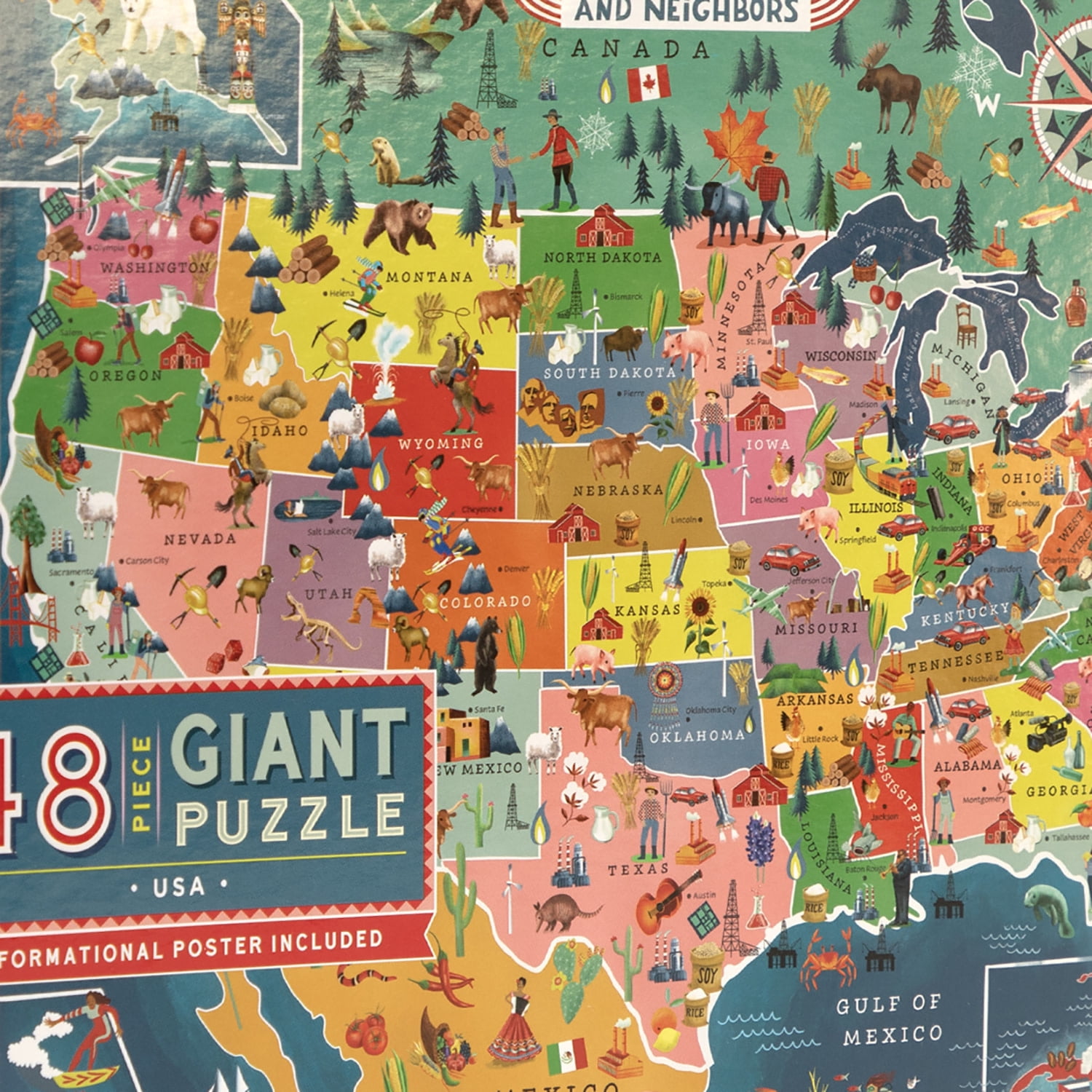 eeBoo: USA Map Giant Puzzle - 48 Piece - 26 x 21.2