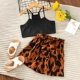 thumbnail image 2 of Utlike Girls 2 Pack Outfits Set Kids Toddler Sleeveless Solid Vest Tops Leopard Print Bowknot Shorts Pants Summer Outfits Set Girl'S Cheap Clothing Set Size 4 Years-5 Years, 2 of 8