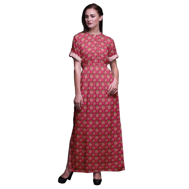 Bimba Robe Longue Maxi d'Été en Rayonne à Imprimé Feuilles de Monstera et Fleurs, Manches Kimono, Fente - Petit