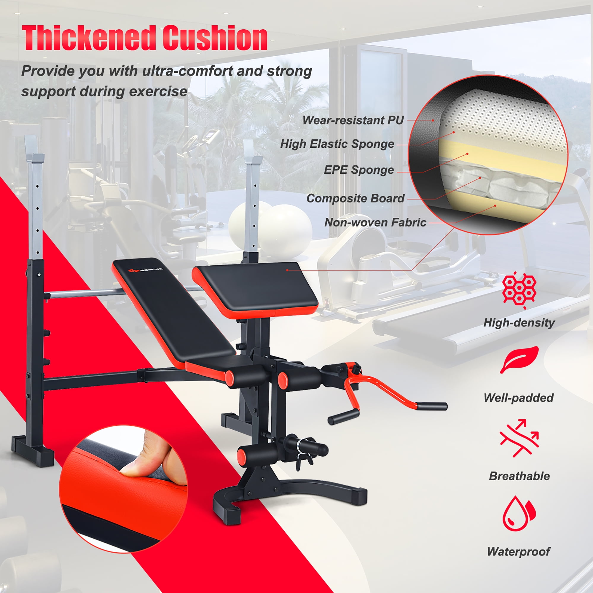 Goplus Multi function Adjustable Olympic Weight Bench W Preacher Curl Home Gym Training