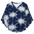 thumbnail image 4 of Navy Blue Starburst Pattern Women's V-Neck Blouse With 3/4 Ruffled Bell Sleeves Casual Top Ladies Blouses, 4 of 7
