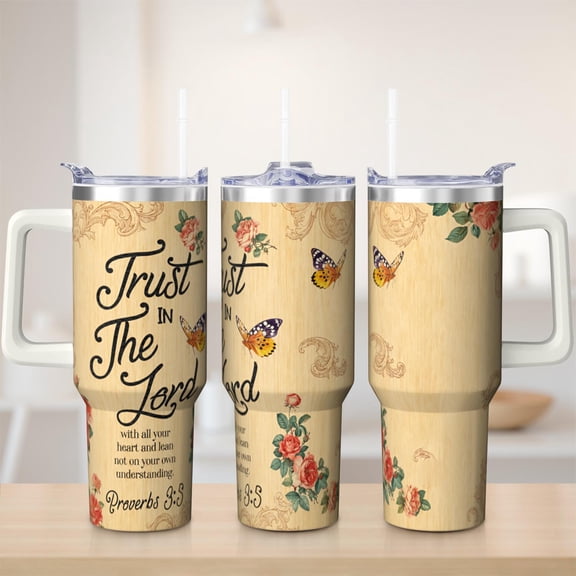 Butterfly tumbler 40 oz tumbler with handle and straw 304 stainless steel travel cup coffee mug water bottle suitable as a gifts for women mom gifts gift for butterfly lovers