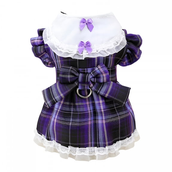 TELOLY Dog Classic Plaid Dress for Small Medium Dogs, Puppy Bowknot Tutu Dress with D-Ring Buckle, Cute Pet Vest Dog Princess Skirt for Wedding Holiday Party Photography