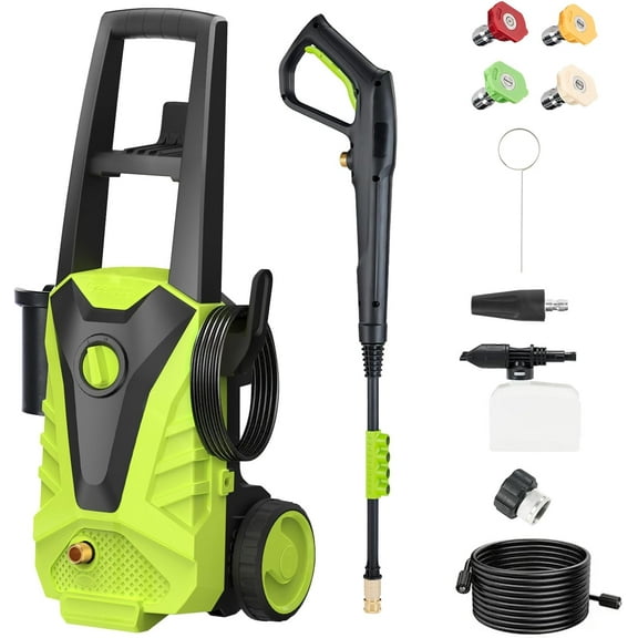ROSVOVO 2100 PSI Electric Pressure Washer with Foam Cannon - 2.0 GPM High Pressure Cleaner with 5 Nozzles for Driveway, Car & Patio Cleaning, Green