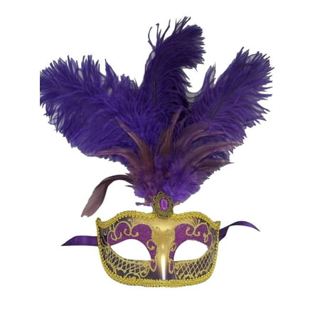 Purple Gold Feather Venetian Mask Masquerade Mardi Gras Jewel Gem Mask 12