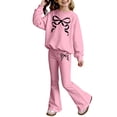 thumbnail image 3 of Tiijoy Toddler Girls Sweatsuit Casual Bow Crew Neck Sweatshirt Flare Pants Set, Sizes 3-10, 3 of 3