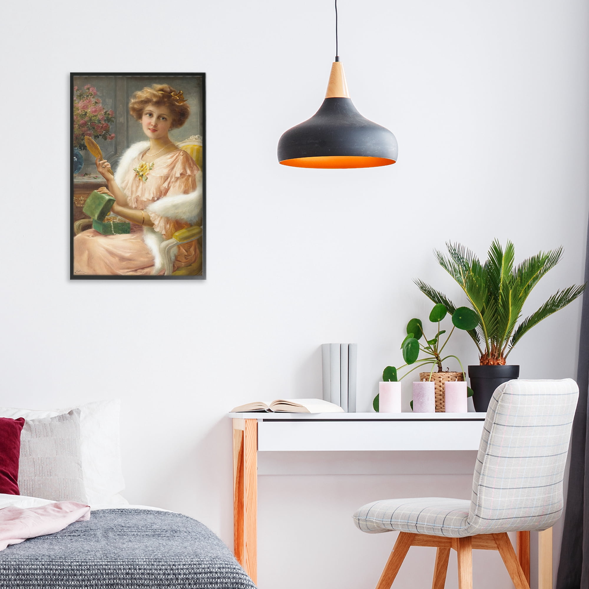 Stupell Industries Young Lady with Mirror Black Framed Giclee Art, design by Tina LeCour