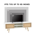 thumbnail image 5 of [Luckynote]55.12" Rattan TV Cabinet, Double Sliding Doors for Storage, Adjustable Shelf, Solid Wood Legs, TV Console for Living Room, White, 5 of 10