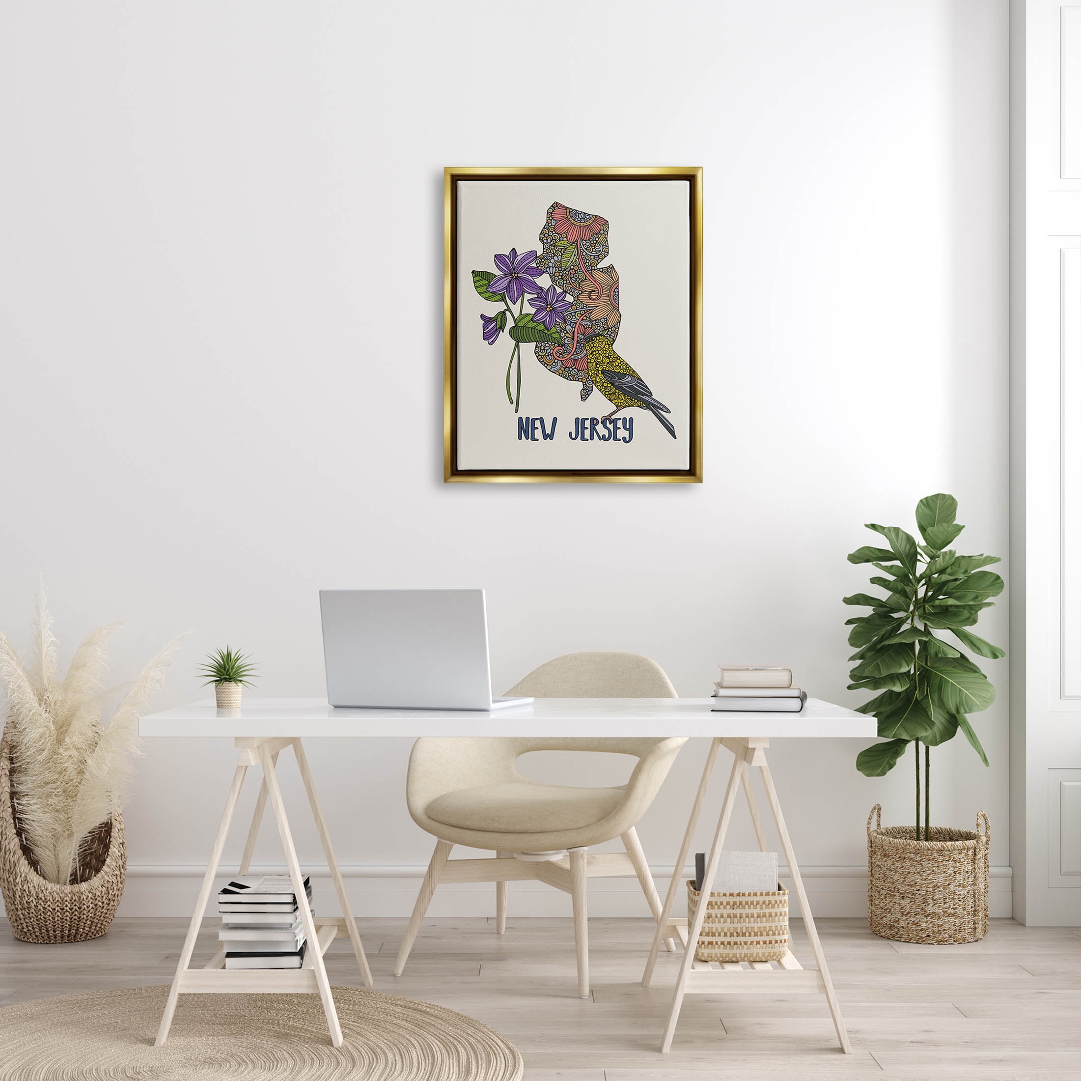 Stupell Industries New Jersey Detailed Pattern Graphic Art Metallic Gold Floating Framed Canvas Print Wall Art, Design by Valentina Harper