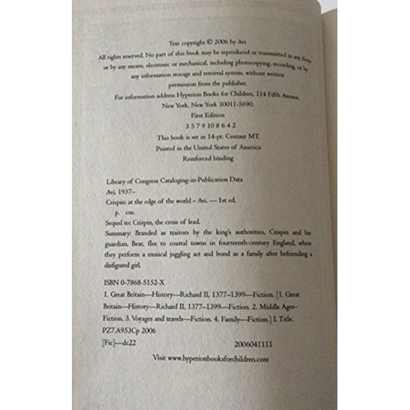 Pre-Owned Crispin: At the Edge of the World (Hardcover) 078685152X 9780786851522