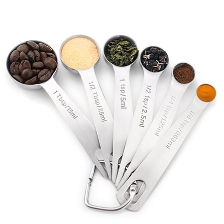 18/8 Stainless Steel Measuring Spoons, Set of 6 for Measuring Dry and Liquid Ingredients