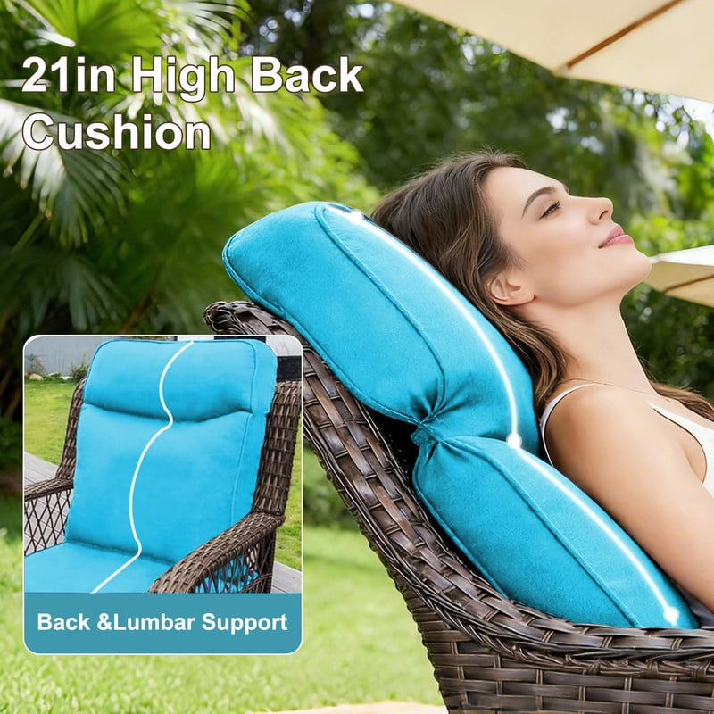 Outdoor Rattan Chair Cushions, Waterproof Patio Chair Replacement Cushions, 6in Thick Seat Back Cushion for Deck Yard and Poolside（Lake blue 2pc）