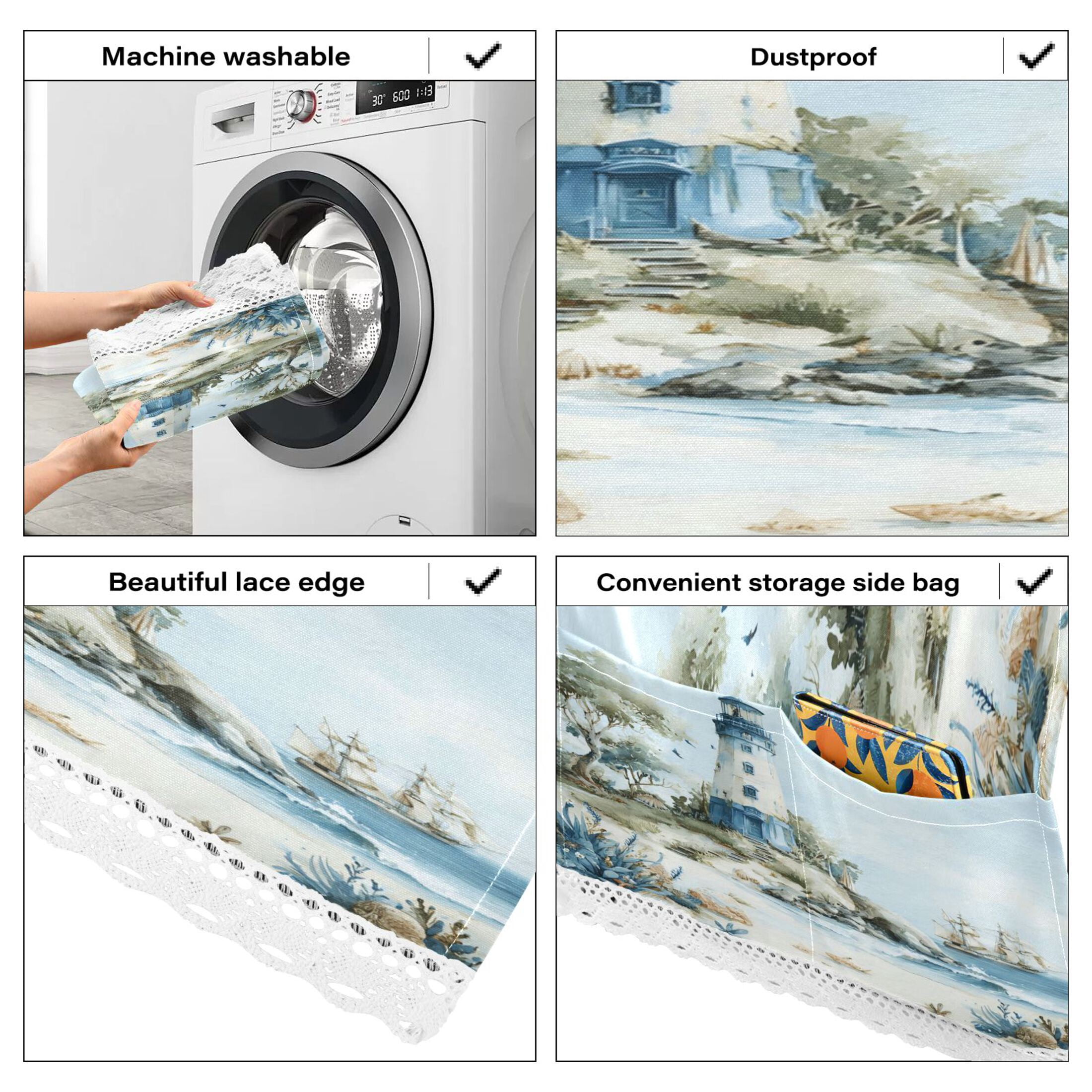 Wobogo Nautical Beach Washing Machine Cover Dustproof Washer Dryer Cover Waterproof Laundry Room Decorative Protector