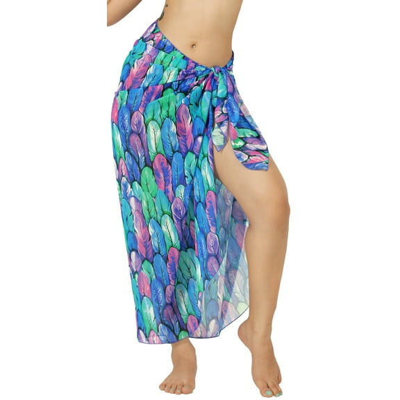 LA LEELA Women's Bikini Beach Wrap Swimwear Cover up Bathing suit Summer Wraps Swimsuit Sarong Skirts for Women One Size Lapis, Leaves