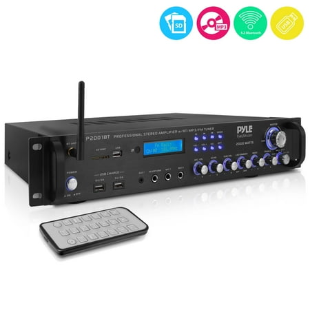 Stereo System Rack PYLE P2001BT - Home Theater Amplifier Receiver with Bluetooth - Multi-Channel Pro Audio Stereo Pre-Amplifier with USB Charge, MP3/USB/SD Readers, FM Radio, Rack Mount (2000 Watt) ()