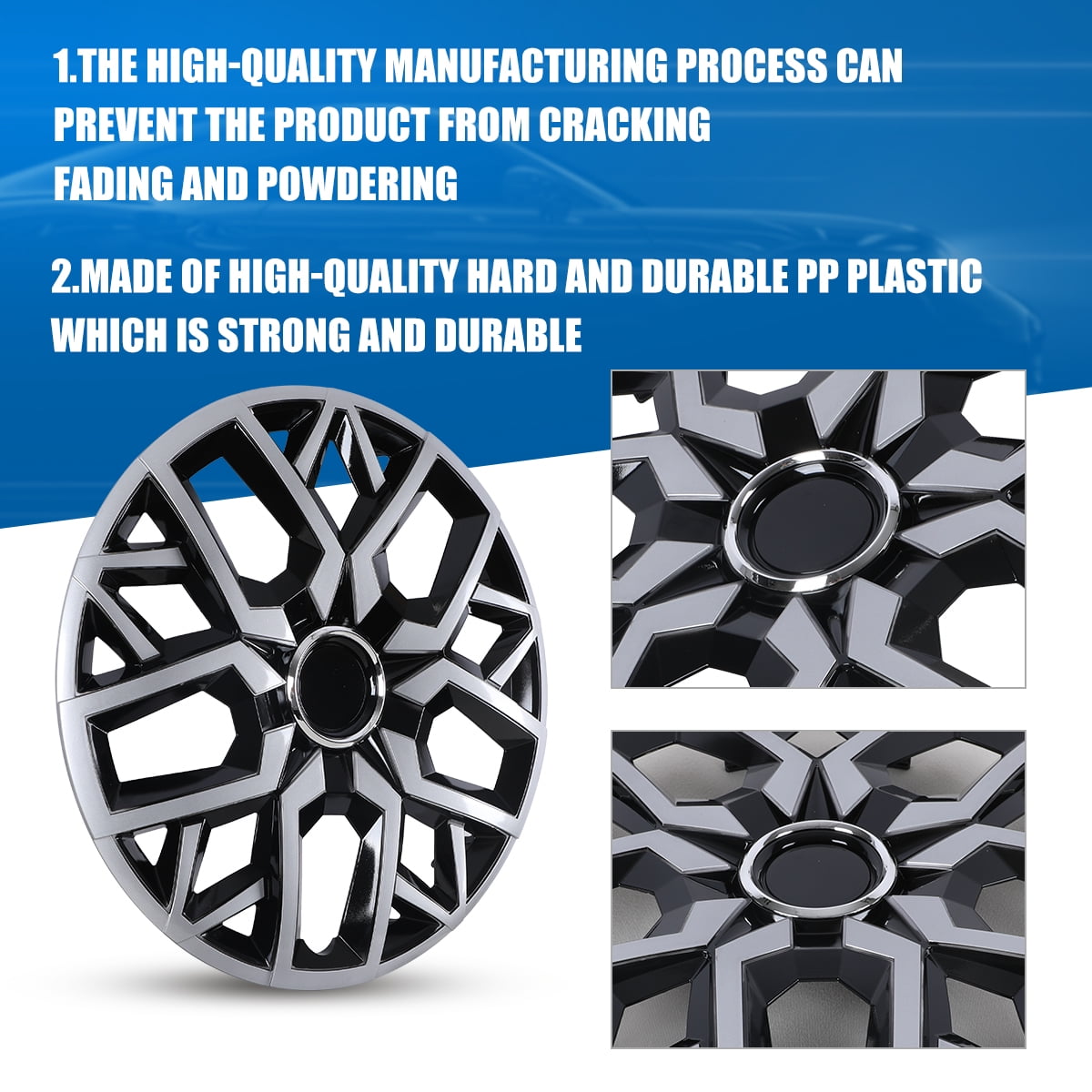 4Pcs Wheel Rims Cover,14 inch Universal Hubcap for Steel Wheel Rims Cover,Snap on Installation with Retention Rings,Silver Lacquer & Black Lacquer