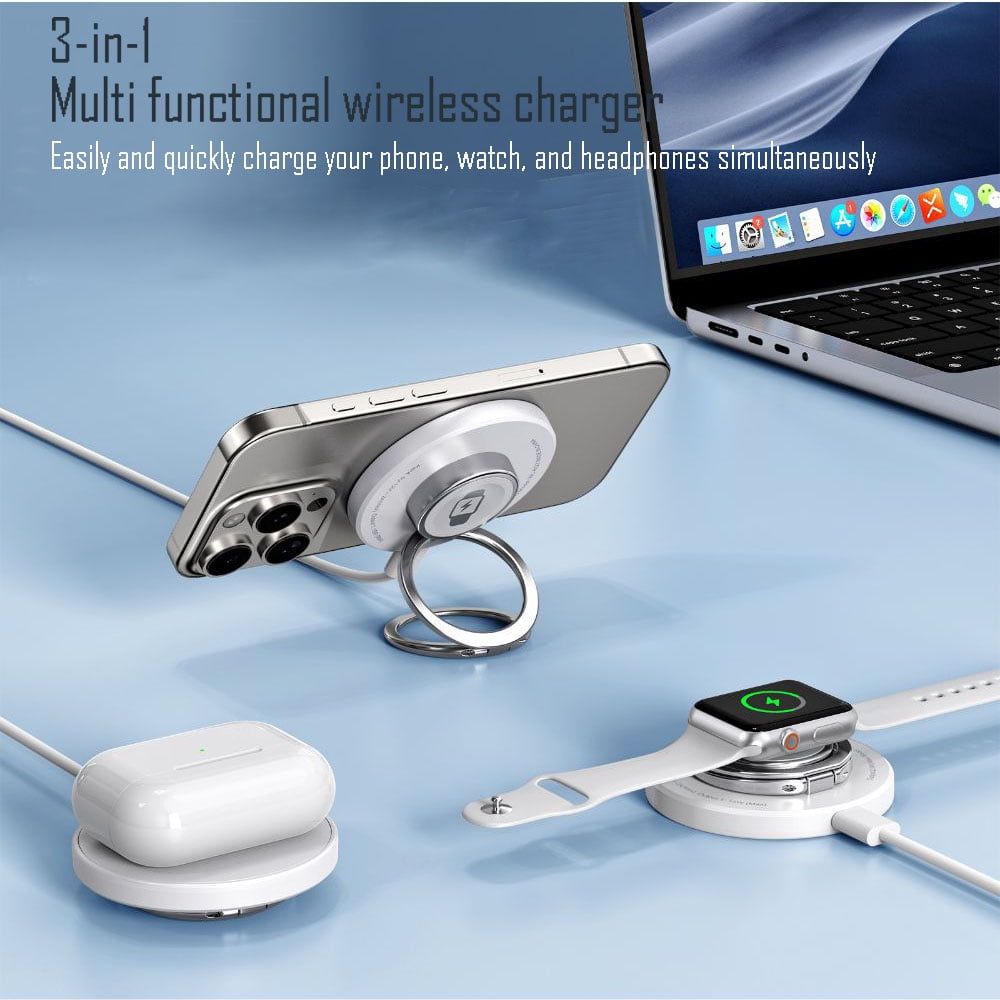 Suitable for MagSafe 3-in-1 wireless charger Apple 16/15 ProMax magnetic 14 watch iWatch,White,15w,1 pair