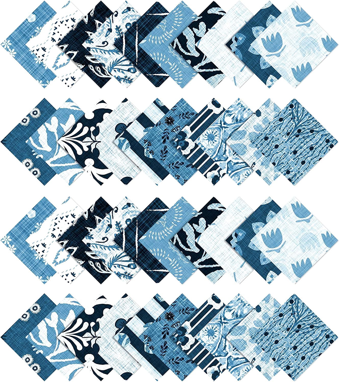 Soimoi 40Pcs Block Print Precut Fabrics Strips Roll Up 1.5x42inches Cotton Jelly Rolls For Quilting - Blue