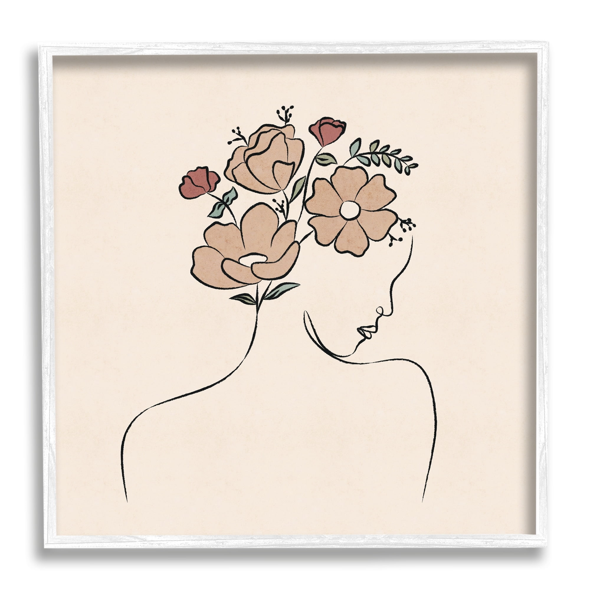 Stupell Industries Floral Abstract Woman Face Blossoms Line Doodle Graphic Art White Framed Art Print Wall Art, Design by JJ Design House LLC