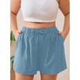 thumbnail image 6 of SHOWMALL Plus Size Casual Shorts for Women with Pockets, High Waisted Lightweight Summer Beach Shorts, Blue Gray 2X Elastic Drawstring Lounge Walking Shorts, 6 of 7