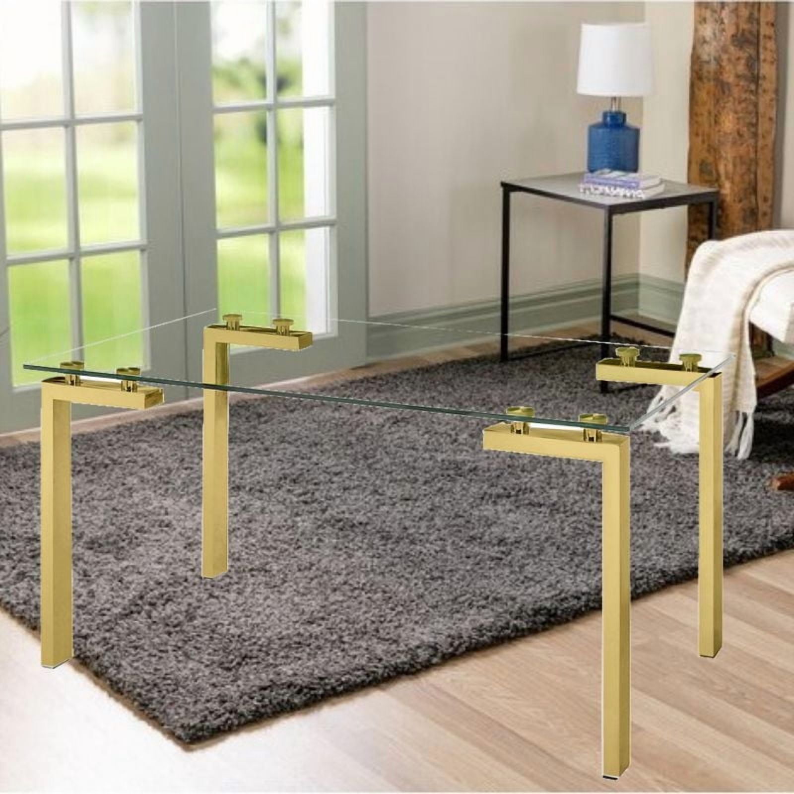 Emma Dining Table in Gold, Rectangular Dining Table, Glass Dining Table, Stainless Steel Dining Table, Clear Glass Dining Table, Modern Rectangle Dining Table, Kitchen Dining Table with Tempered Glass