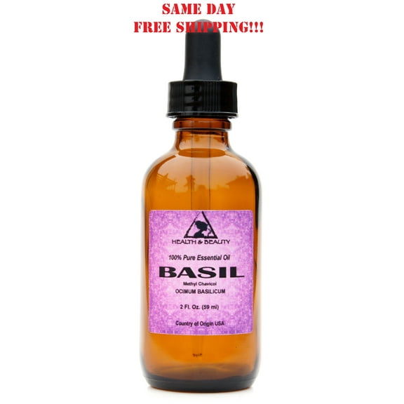 BASIL ESSENTIAL OIL METHYL CHAVICOL AROMATHERAPY PURE GLASS DROPPER 2 OZ, 59 ml