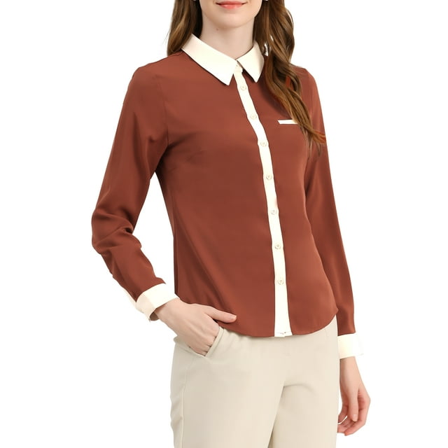 INSPIRE CHIC Chemise de Travail à Manches Longues pour Femmes à Blocs de Couleur