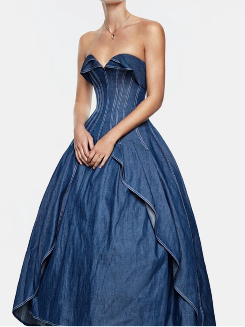 denim corset maxi dress Women's Denim Seamed Corset Maxi Dress by Gap Light Wash Size XL