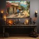 thumbnail image 4 of Lienzo óleo pueblo mexicano rural, campesino con sombrero caminando con burros, casas de adobe y buganvilias rojas, paisaje tradicional latino para sala y comedor., 4 of 6