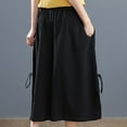 thumbnail image 5 of GZWYHT Capri Pants,Summer Pants,Plus Size Women's Pants Summer Loose Wide Leg Pants Elastic Waist Ladies Culottes Capri Pants Chiffon Pants,High Waisted Pants,Pants for Women,Palazzo Pants,Black,3XL, 5 of 6