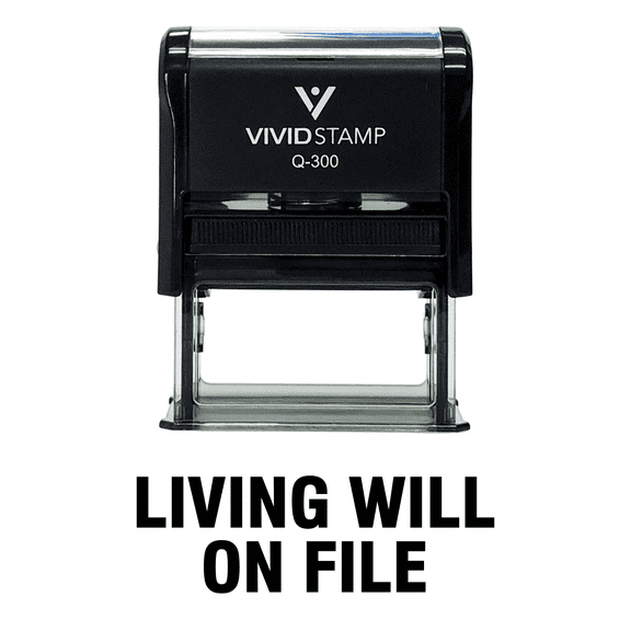 Vivid Stamp Living Will On File Self Inking Rubber Stamp (Blue Ink) - Large